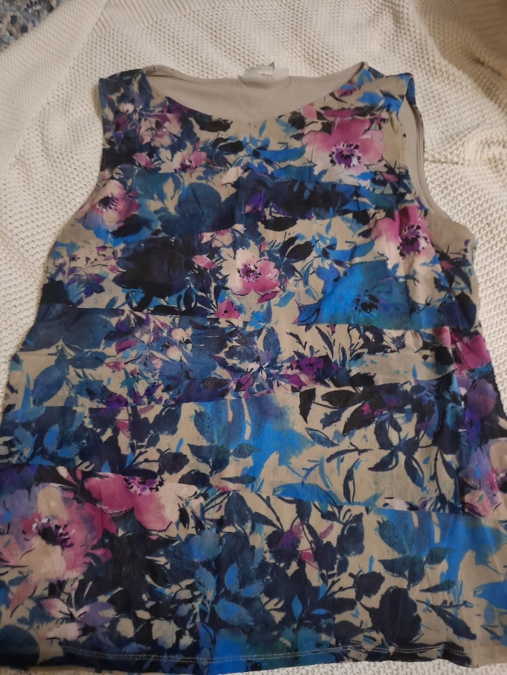 Dana Buchman Floral Sleeveless Tank in Blue, Pink and Beige